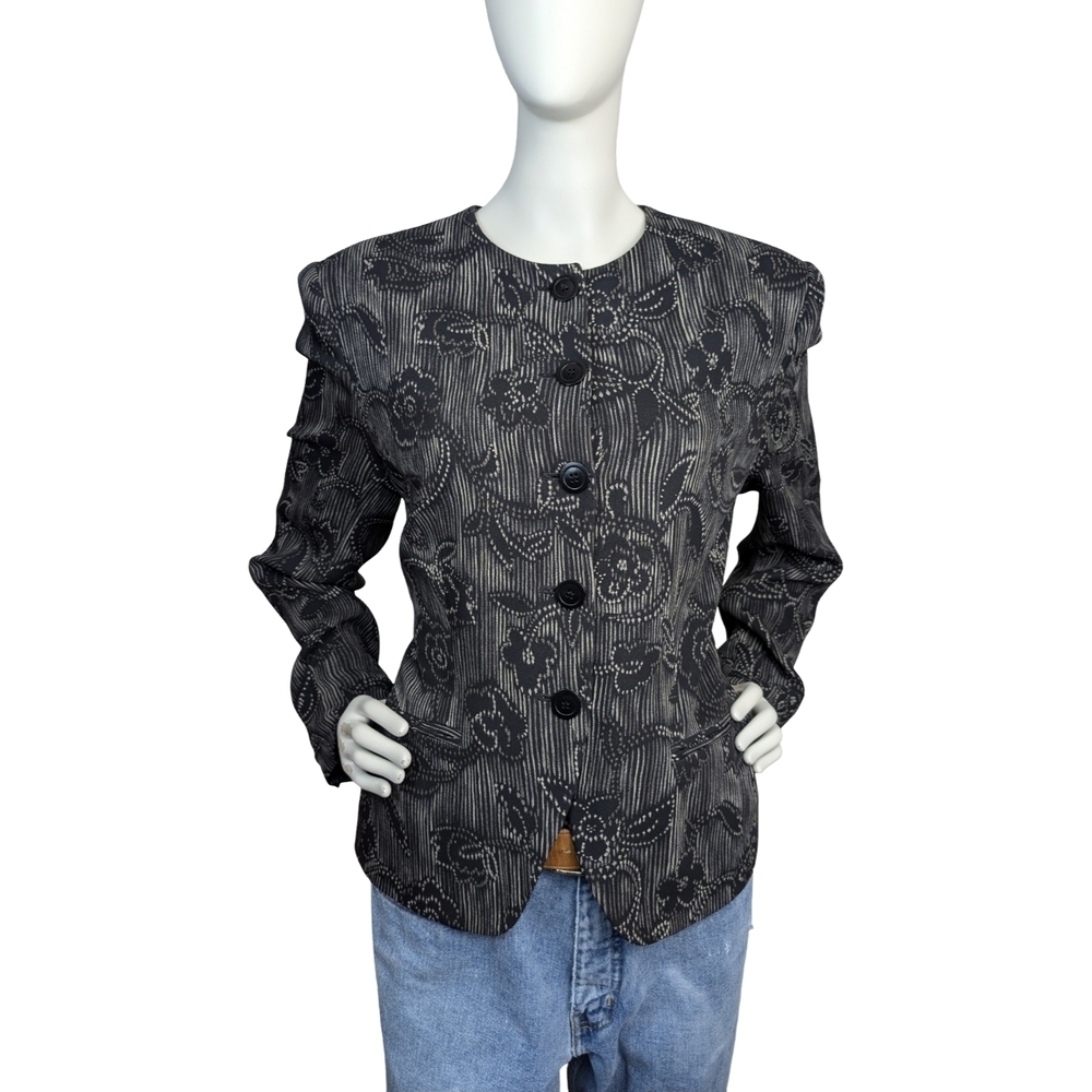 Vintage 90s Jones New York 100% Silk Floral Blazer, Size 10